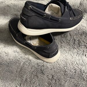 Cole Haan Black and White Boat Shoes with Moccasin Stitching